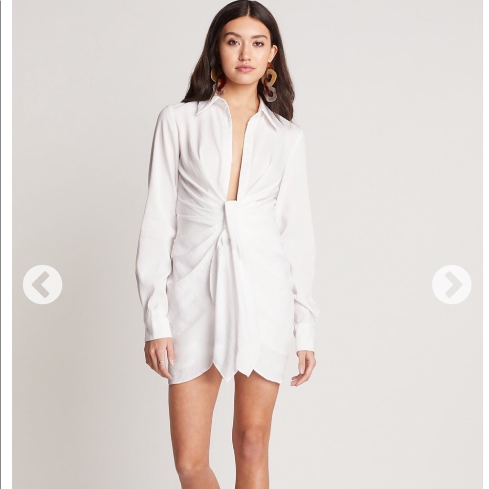 White Long Sleeve Twist Front Mini Dress